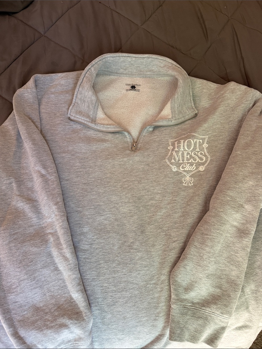 Hot Mess Club Light Gray Quarter-Zip Sweatshirt